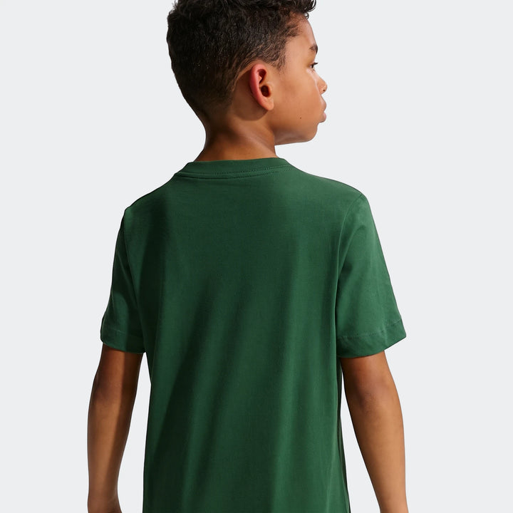Dark green 2026 Nike Springboks Rugby’S Greatest Rivalry Tour Kids T-Shirt shown from the back on a young boy.
