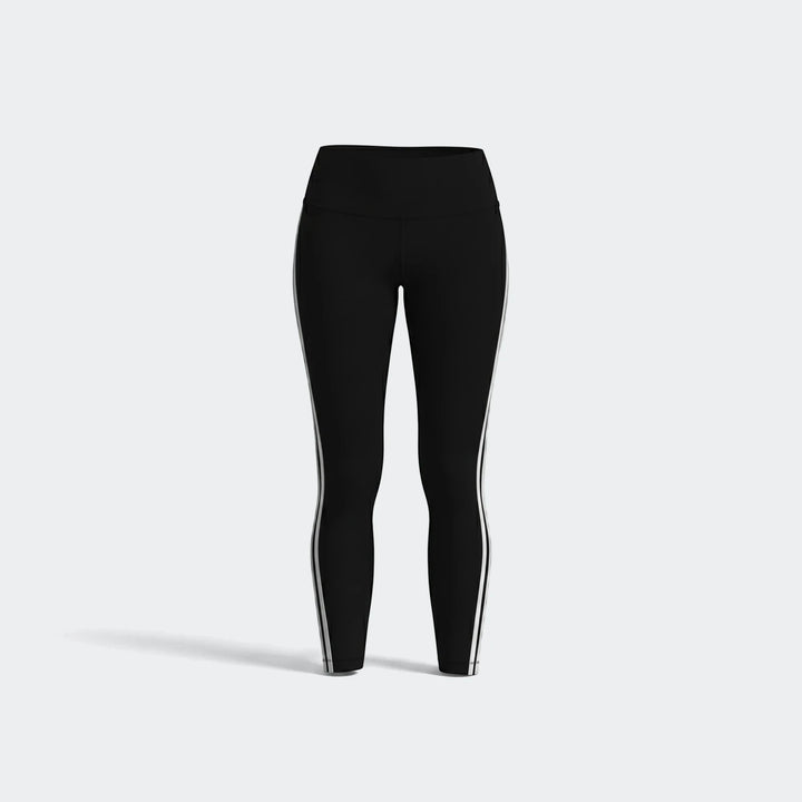 Black 3-Stripes Cotton Leggings with white side stripes, presented front-on for athletic or casual wear.