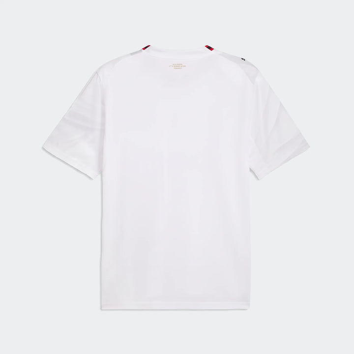 Men's Ac Milan 26/27 Away Jersey in white, shown from the back with red and black shoulder stripes.