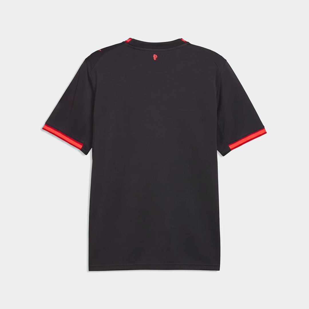 Ac Milan 26/27 Third Jersey for men, featuring a black design with red trim on the collar and cuffs, shown from the back.