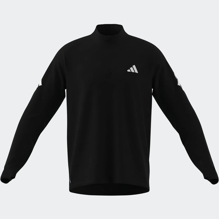 Men's black Adidas Adi365 Full-Zip Sweatshirt featuring a mock neck and long sleeves, shown on display.
