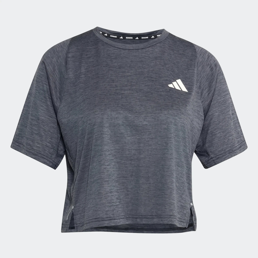 Adi365 Soft Touch T-Shirt in dark heathered gray, featuring short sleeves, a crew neck, and a white Adidas logo on the chest.