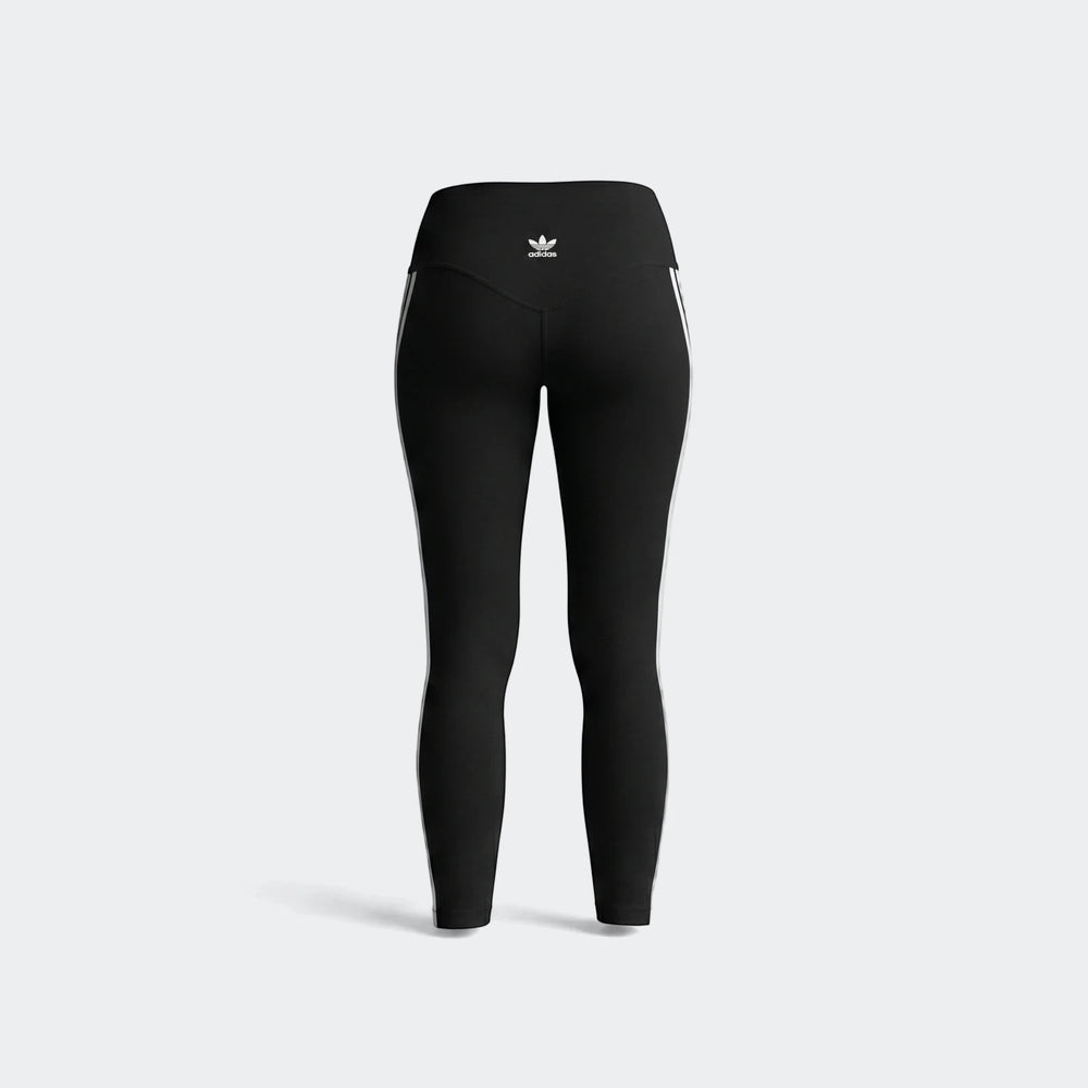 Black Adidas 3-Stripes Cotton Leggings with white stripes and a trefoil logo, shown from the front on a plain background.