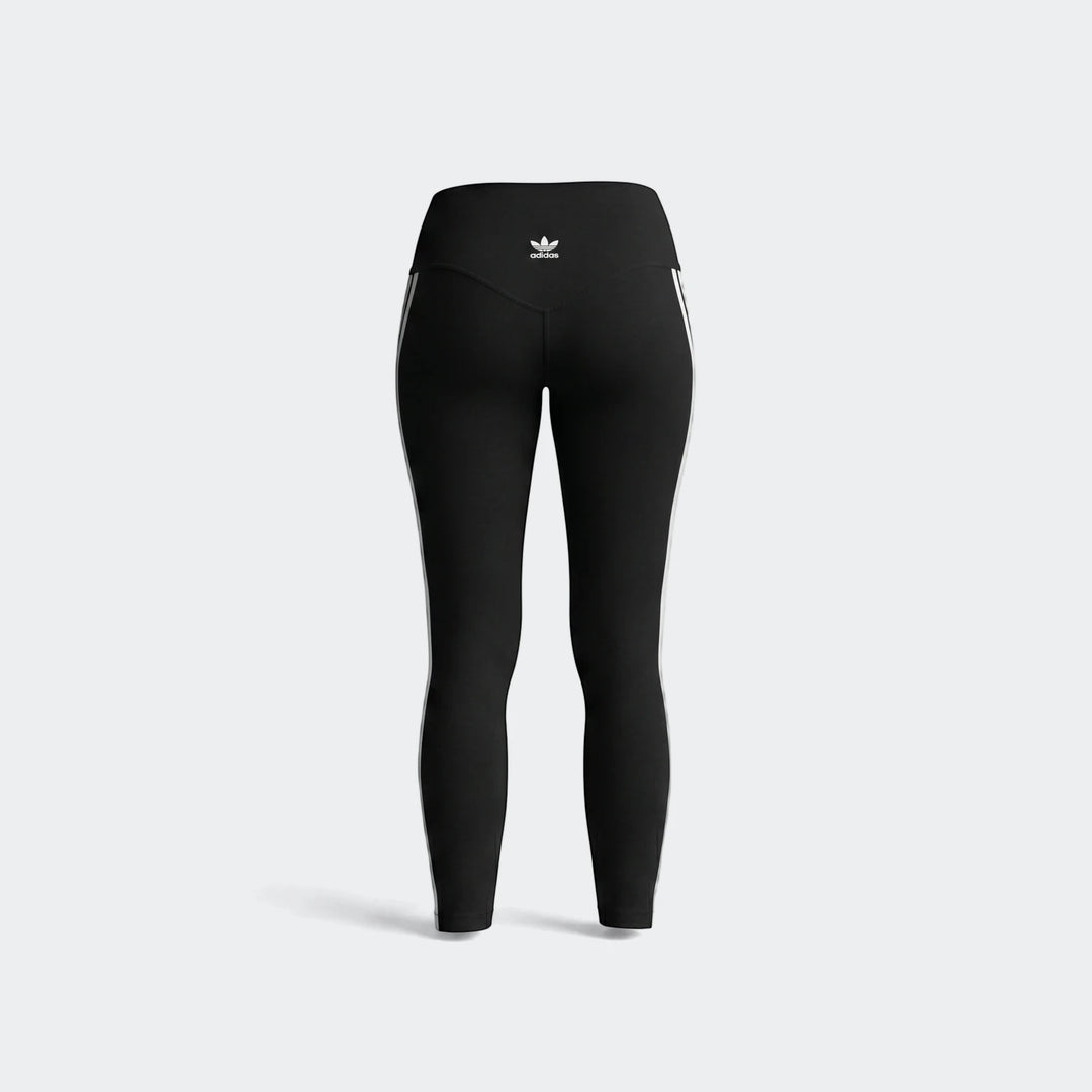 Black Adidas 3-Stripes Cotton Leggings with white stripes and a trefoil logo, shown from the front on a plain background.