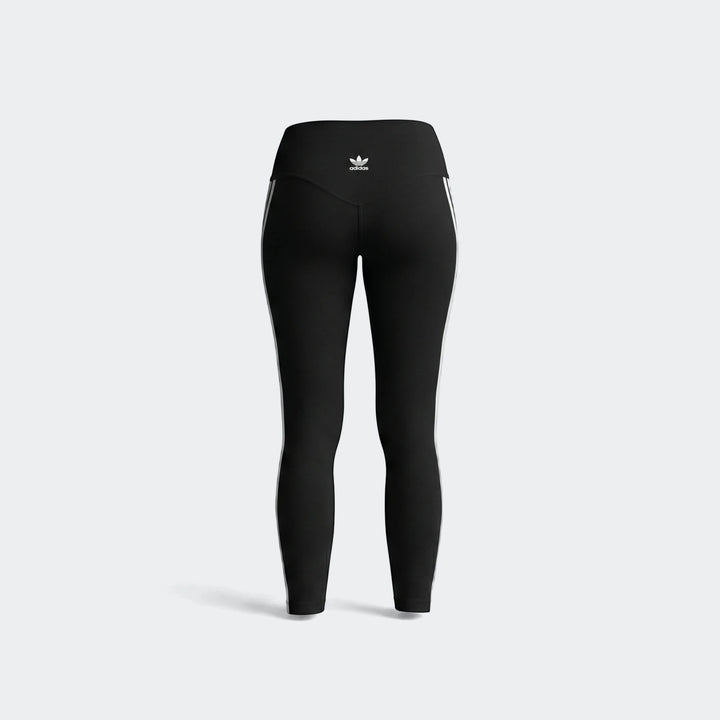 Black Adidas 3-Stripes Cotton Leggings with white stripes and a trefoil logo, shown from the front on a plain background.