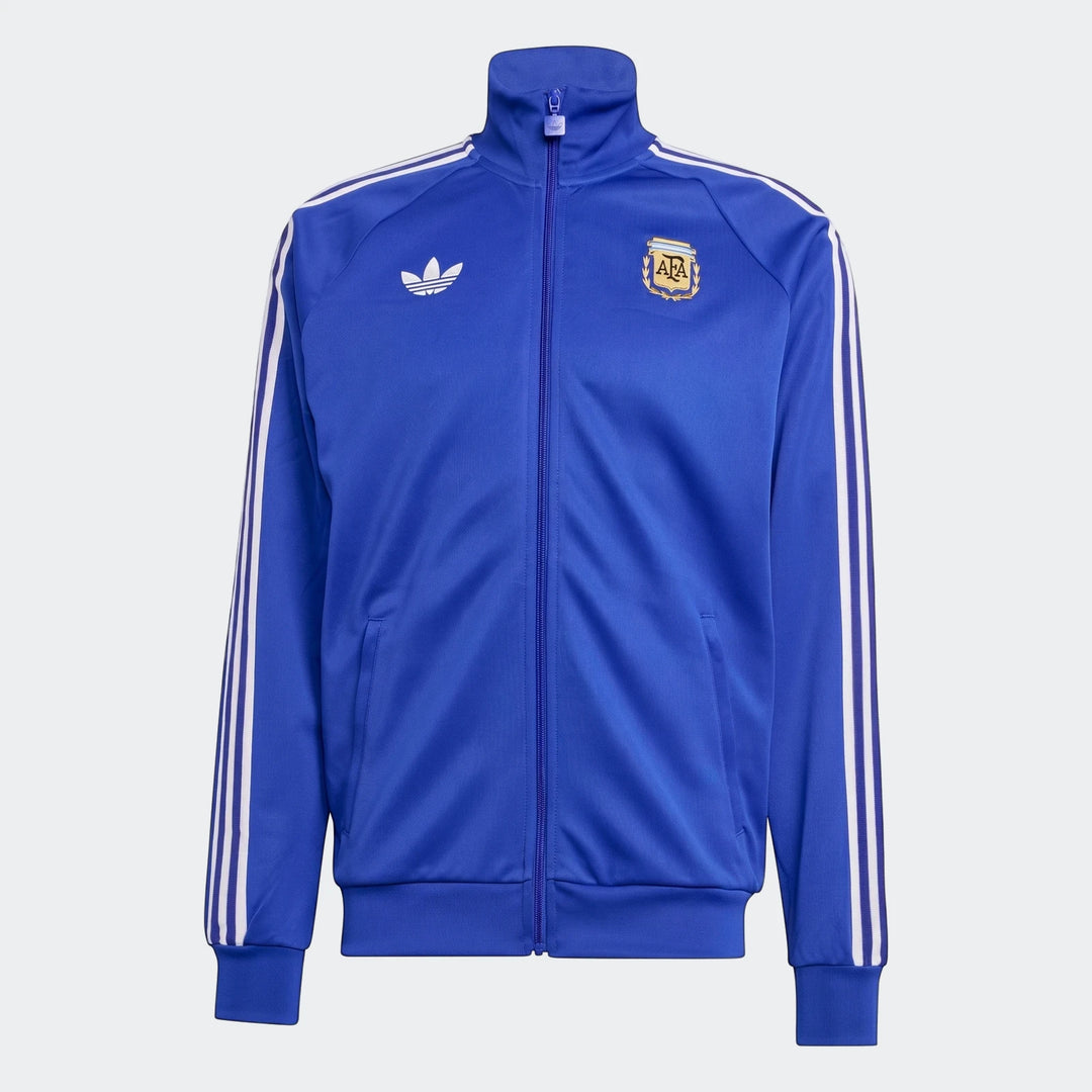 Blue Adidas Argentina Originals Track Top, featuring white three-stripes on the sleeves and the AFA crest on the chest,
