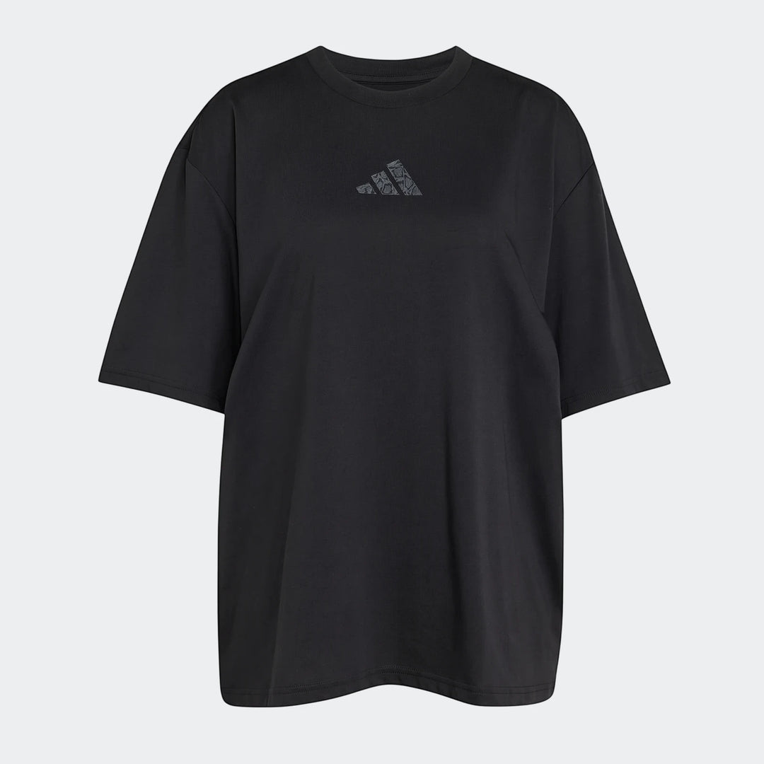 Black Adidas Climacool Animal Training Graphic T-Shirt for women, featuring a subtle animal print three-stripe logo on the