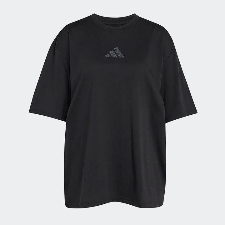 Black Adidas Climacool Animal Training Graphic T-Shirt for women, featuring a subtle animal print three-stripe logo on the