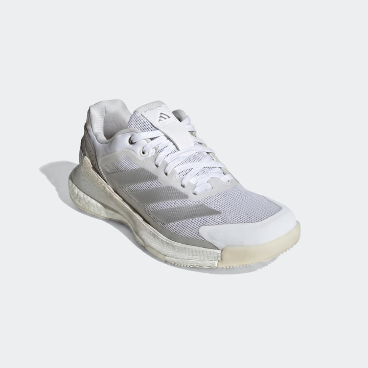 White and grey Adidas Crazyquick Boost Padel Shoes, shown in a side view on a neutral background.