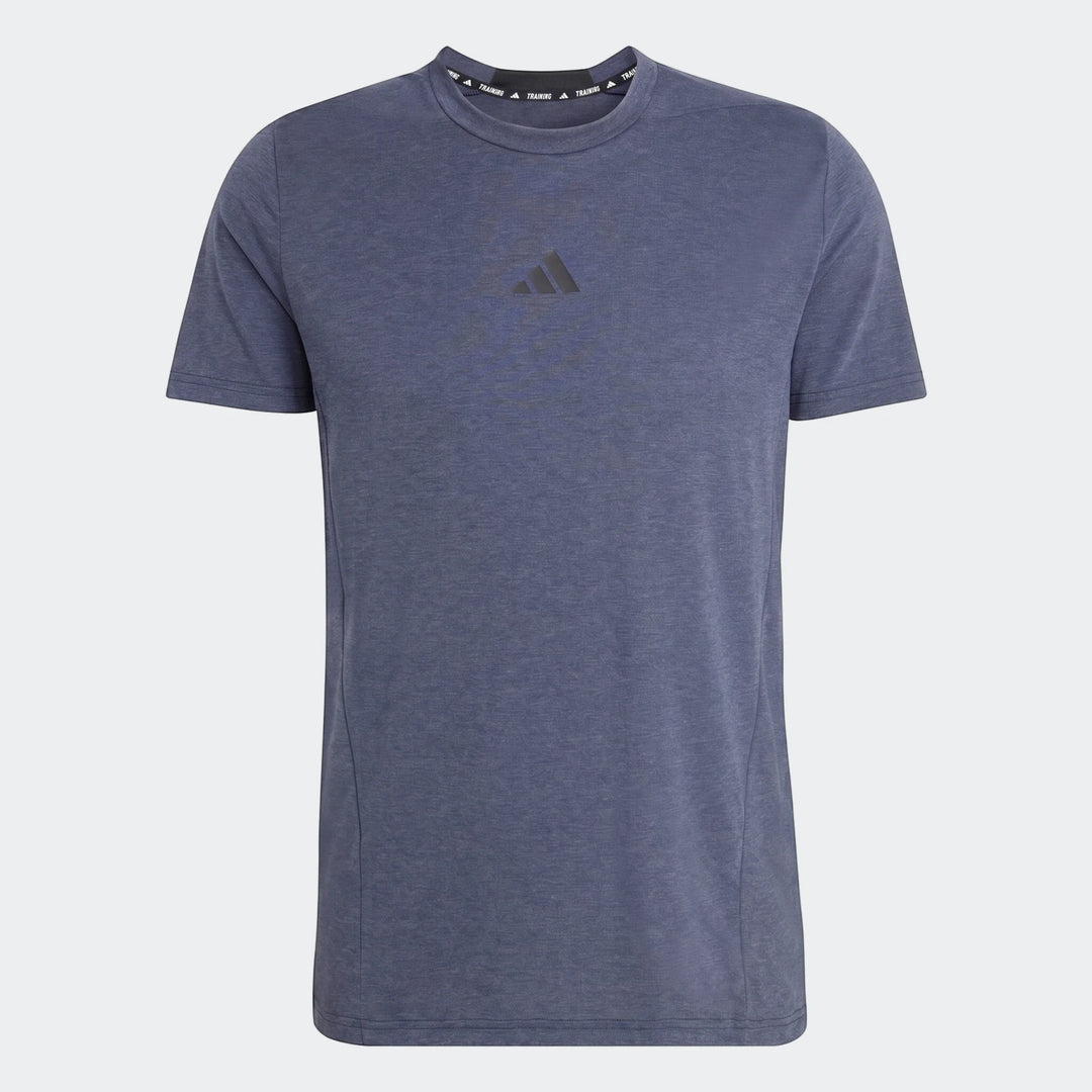 Men's Adidas D4T T-Shirt in blue-grey heathered fabric, featuring short sleeves and a subtle chest logo.