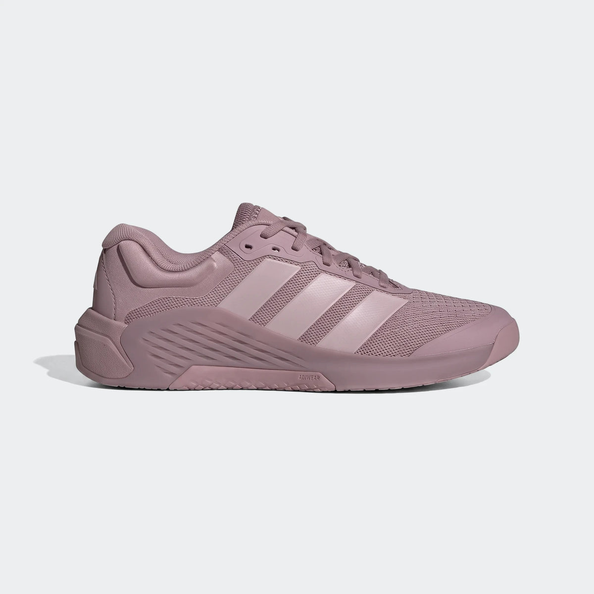 Pink Adidas Dropset 4 Training Shoes in a side profile view, featuring mesh upper and distinct sole detailing.