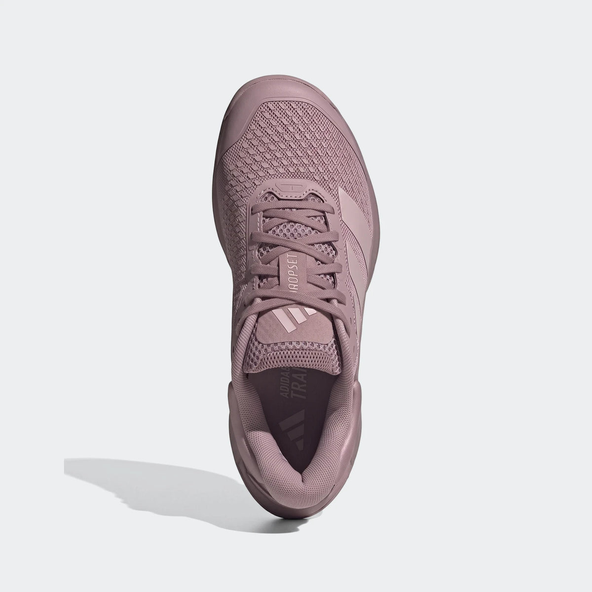 Adidas Dropset 4 Training Shoes in pink mauve, showcasing the mesh upper and laces from a top-down view.