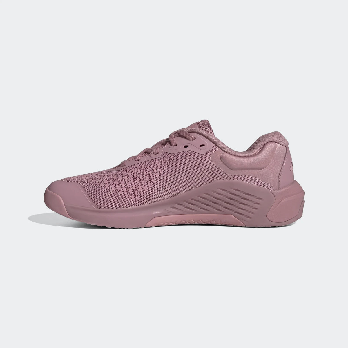 Pink Adidas Dropset 4 Training Shoes in a side profile view, designed for athletic performance and support.