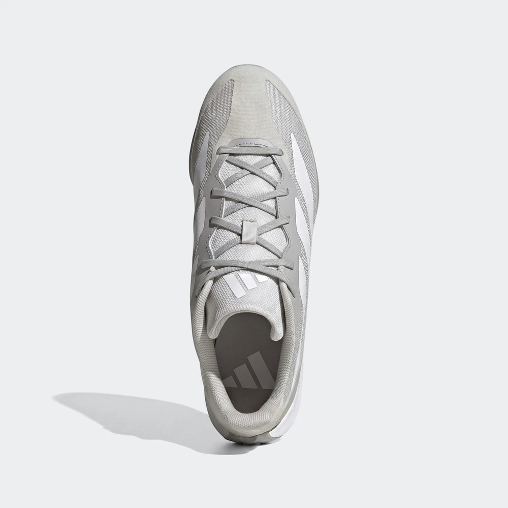 Light grey Adidas Feroza Base athletic shoes, featuring white three-stripes, shown from a top-down overhead view.