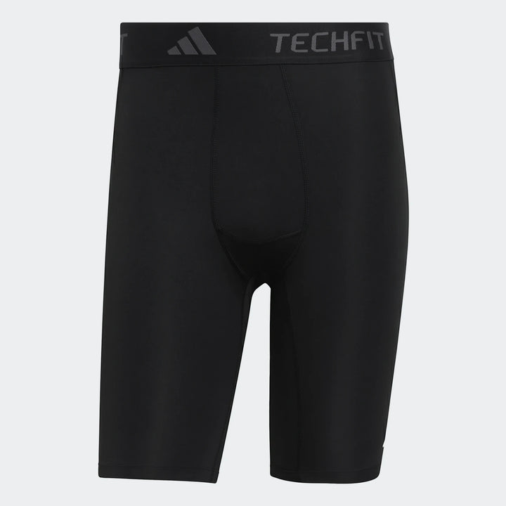 Black Adidas Football Base Layer Short Tights in a compression fit, shown from a front view against a neutral background.