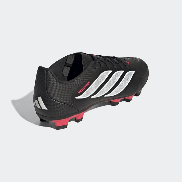 Black and red Adidas Predator Club Firm Ground / Multi Ground Football Boots with white stripes on the side, displayed from