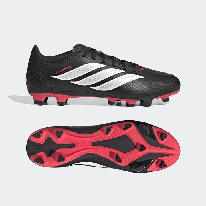 Black and red Adidas Predator Club Firm Ground / Multi Ground Football Boots, shown with a side profile view of one boot and