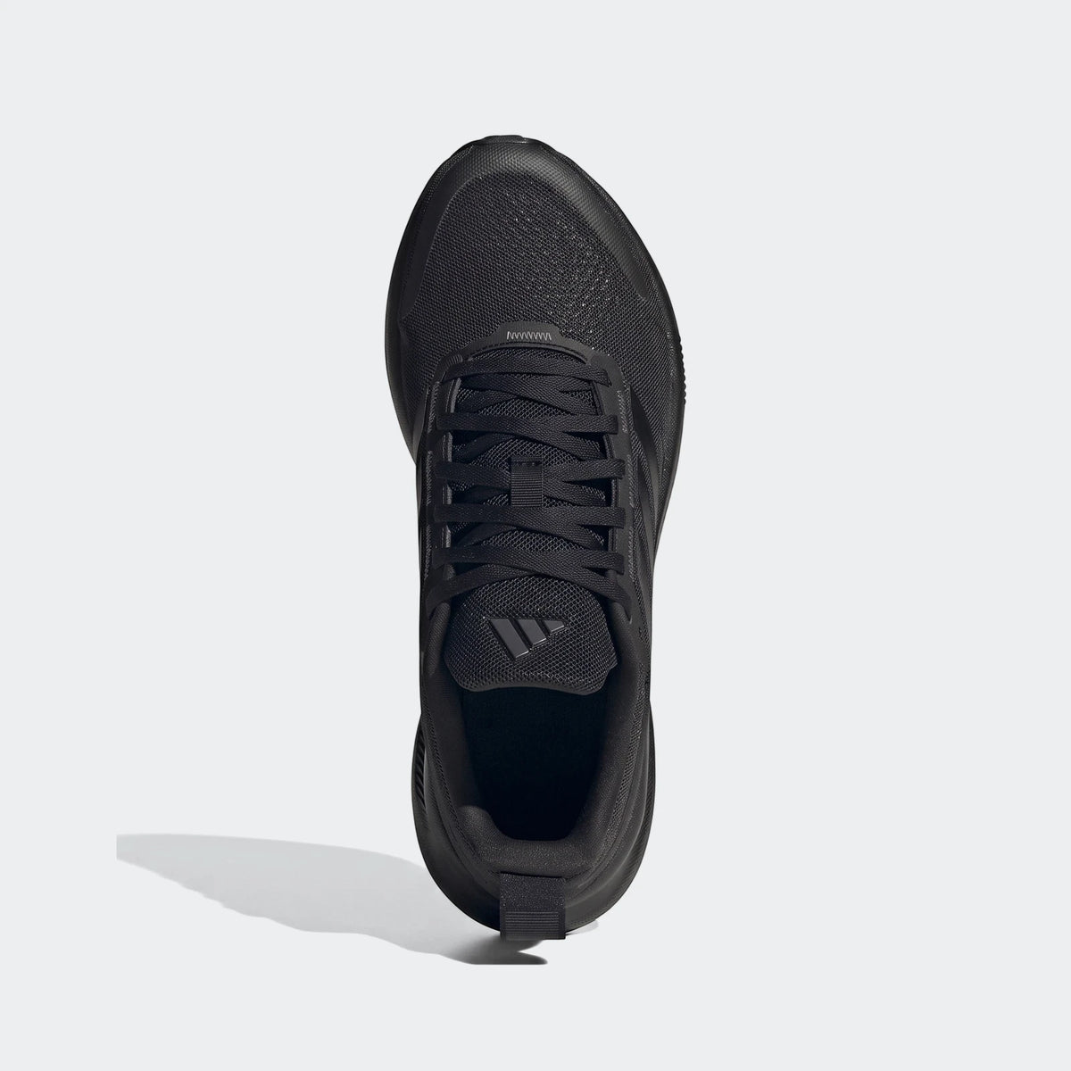 Top-down view of a black Adidas Runblaze W women's running shoe with laces and textured mesh upper.