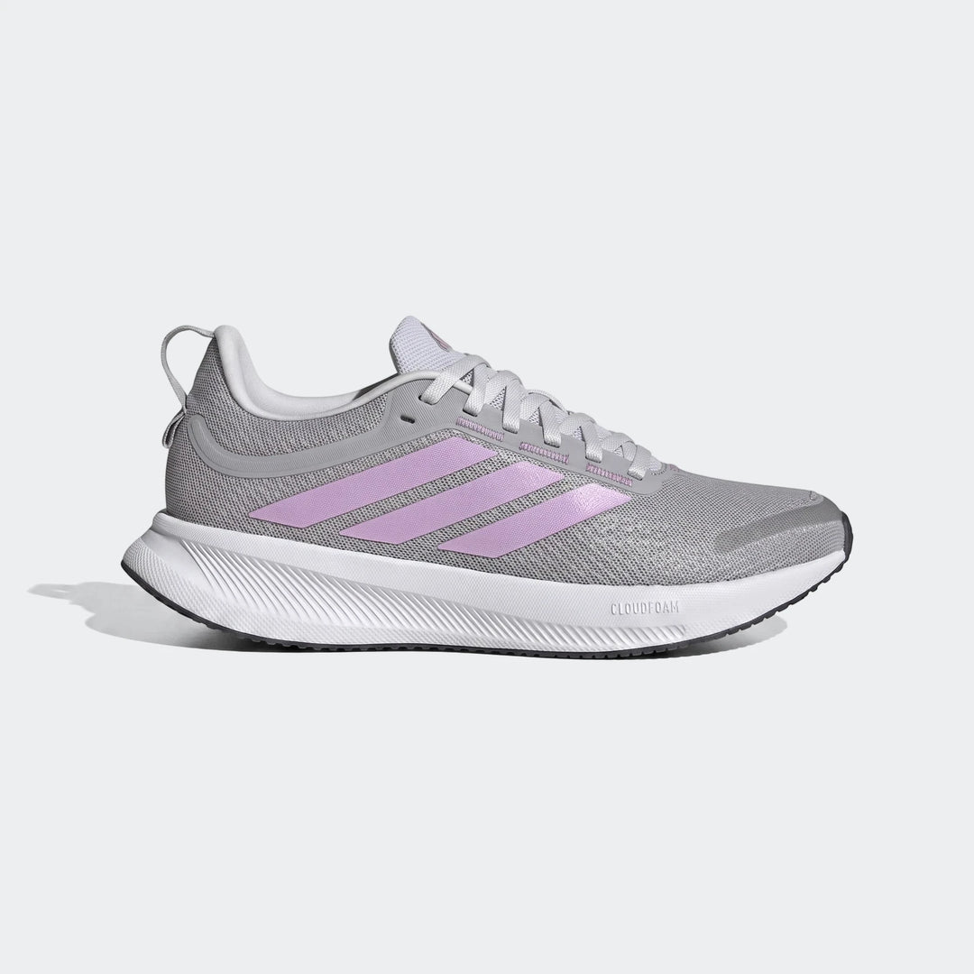 Grey and pink Adidas Runblaze W running shoe, featuring a mesh upper and Cloudfoam midsole, presented in a side profile view.