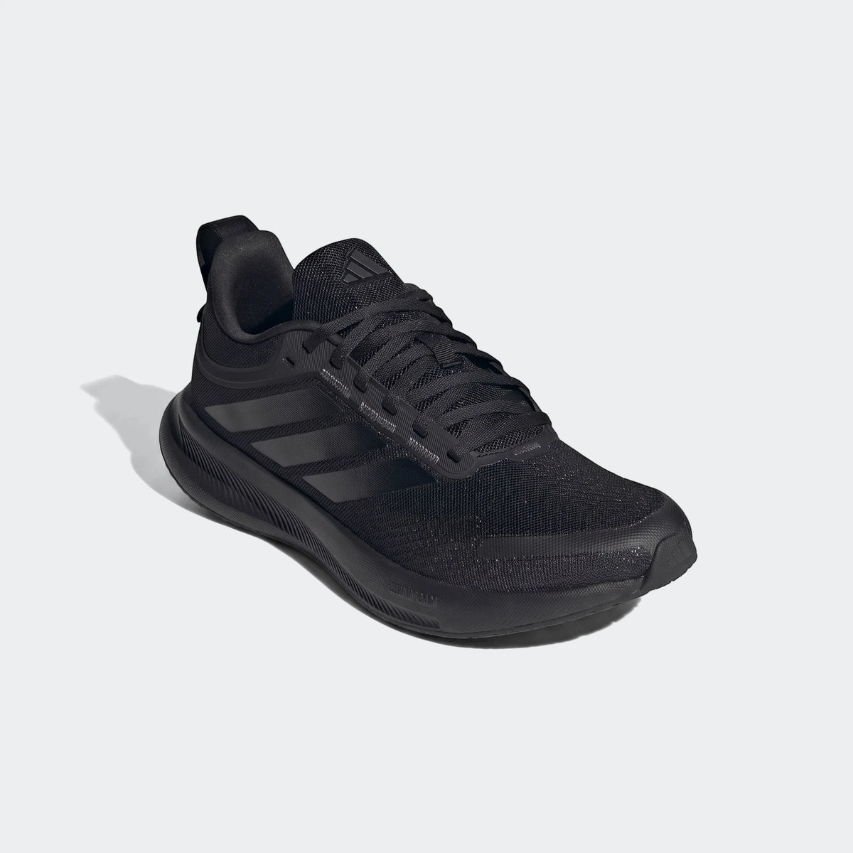 Black Adidas Runblaze W women's running shoes with mesh upper and sculpted sole, shown from a side view.