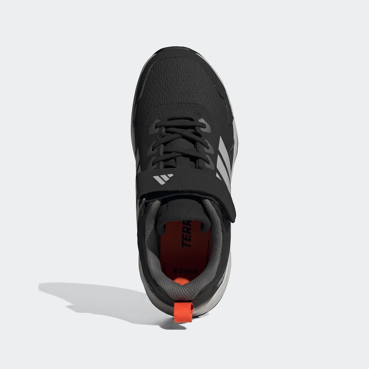 Adidas Terrex Tracefinder Cf C shoes in black with grey accents and a velcro strap, viewed from directly above.