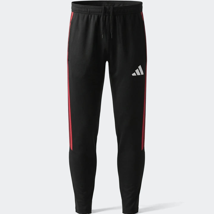 Black Adidas Tiro 26 Competition Training Pants with red side stripes and a drawstring waist, displayed full length.