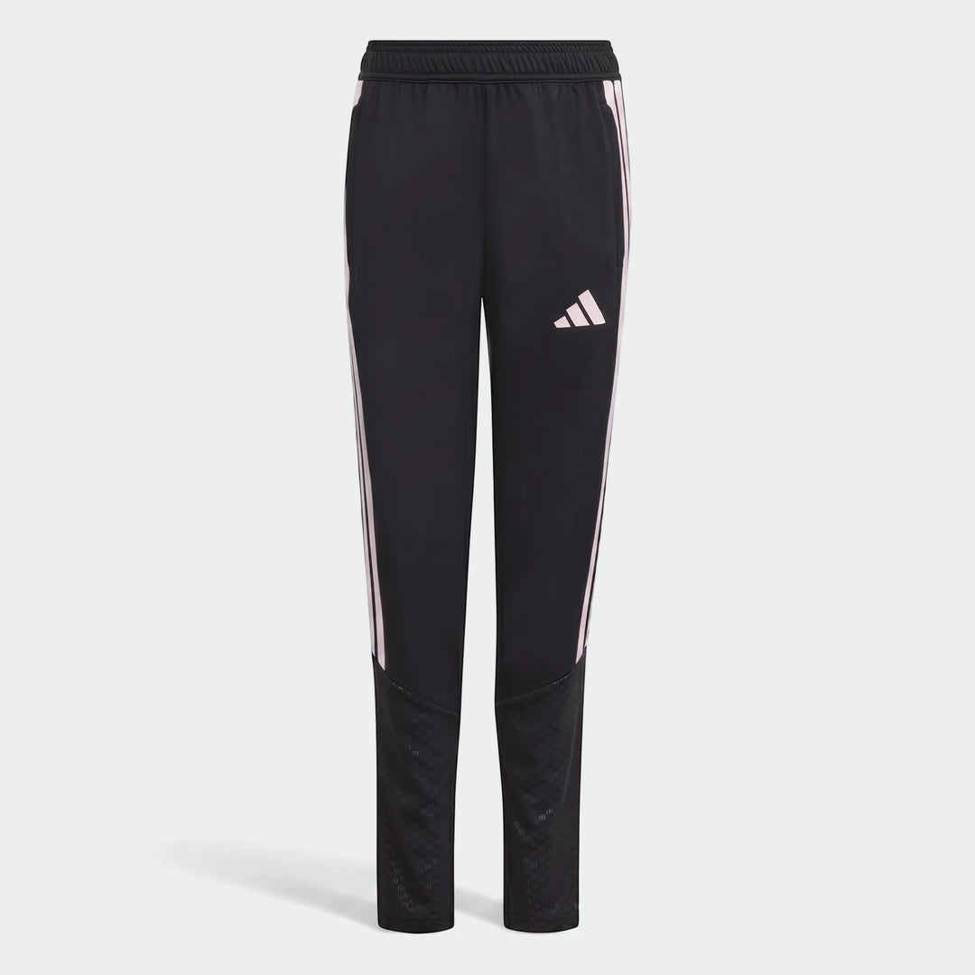 Black Adidas Tiro 26 Competition Youth Training Pants featuring white three-stripes and brand logo, photographed front view.