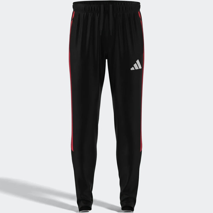 Black Adidas Tiro 26 League training tracksuit bottoms with red side stripes and an elastic drawstring waist.