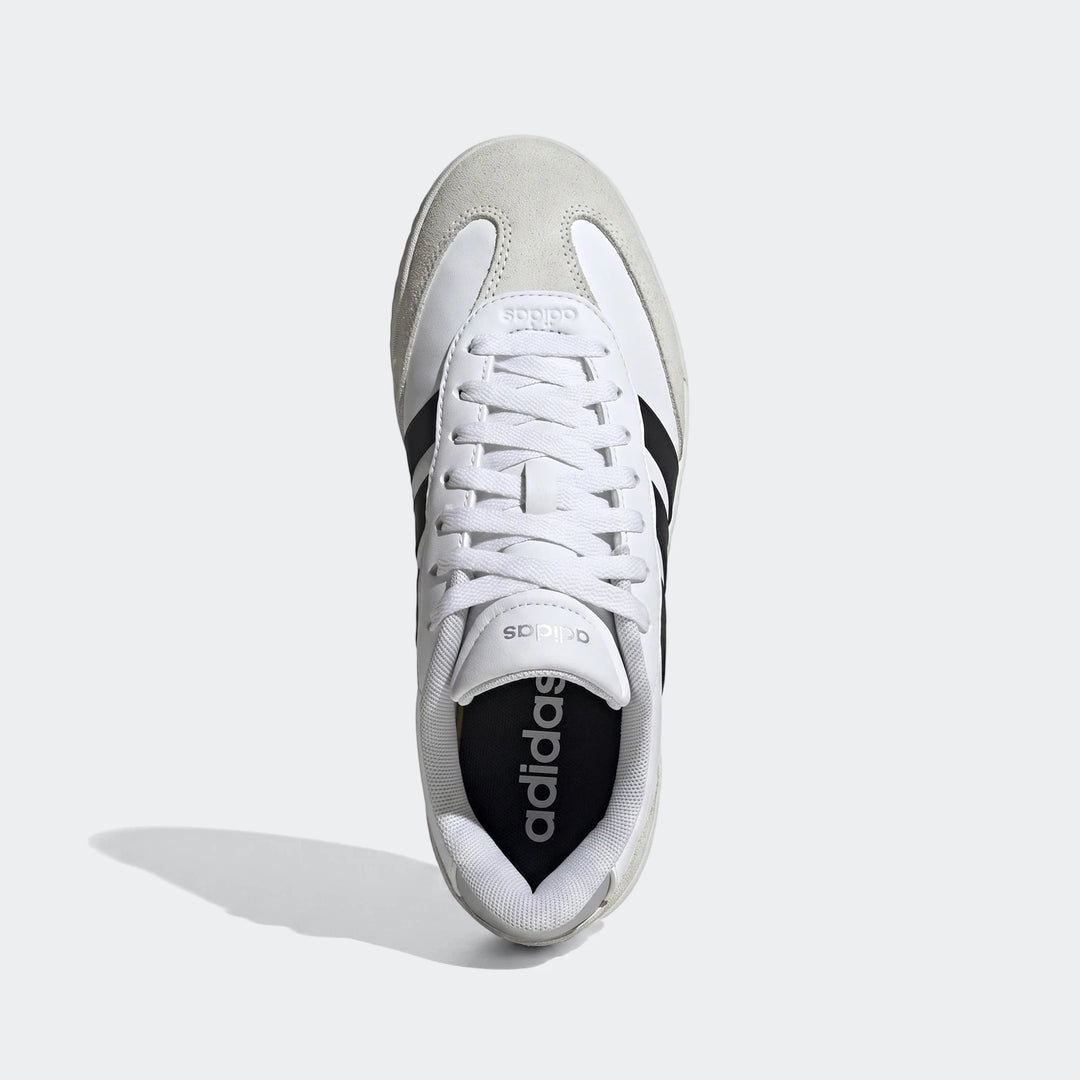 Adidas Vl Court Fc Ft White Sneakers with black stripes, featuring a suede toe and heel, photographed from a top-down view.