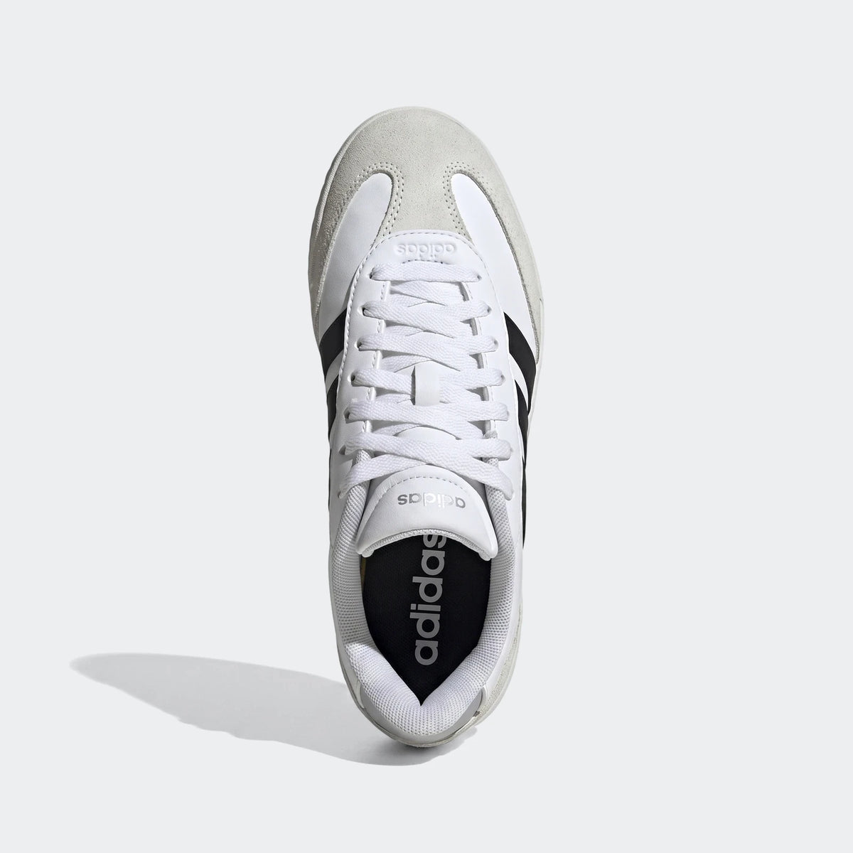 Adidas Vl Court Fc Ft White Sneakers with black stripes, featuring a suede toe and heel, photographed from a top-down view.