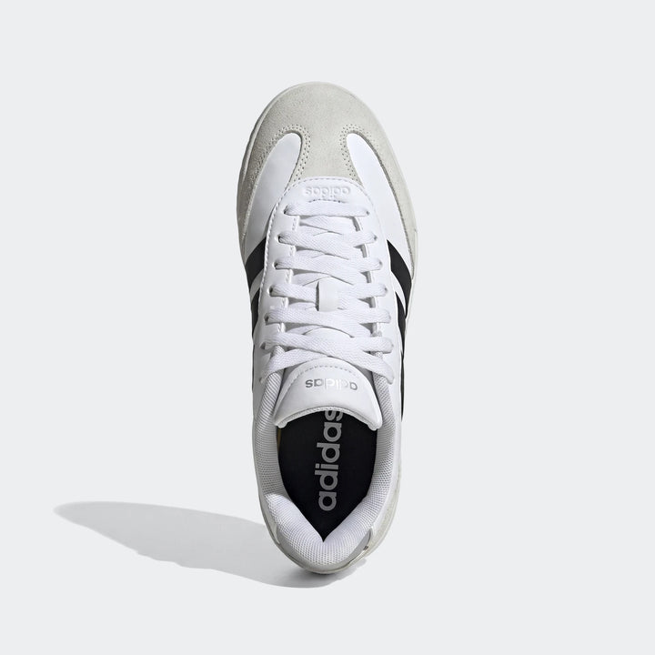 Adidas Vl Court Fc Ft White Sneakers with black stripes, featuring a suede toe and heel, photographed from a top-down view.