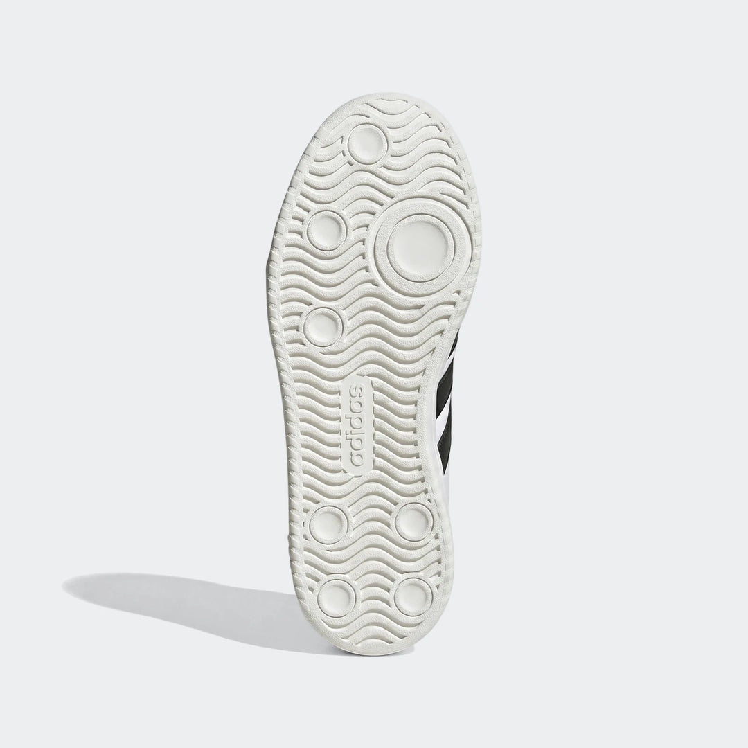 Adidas Vl Court Fc Ft White Sneakers, seen from the bottom revealing the white rubber sole with grip pattern and black side