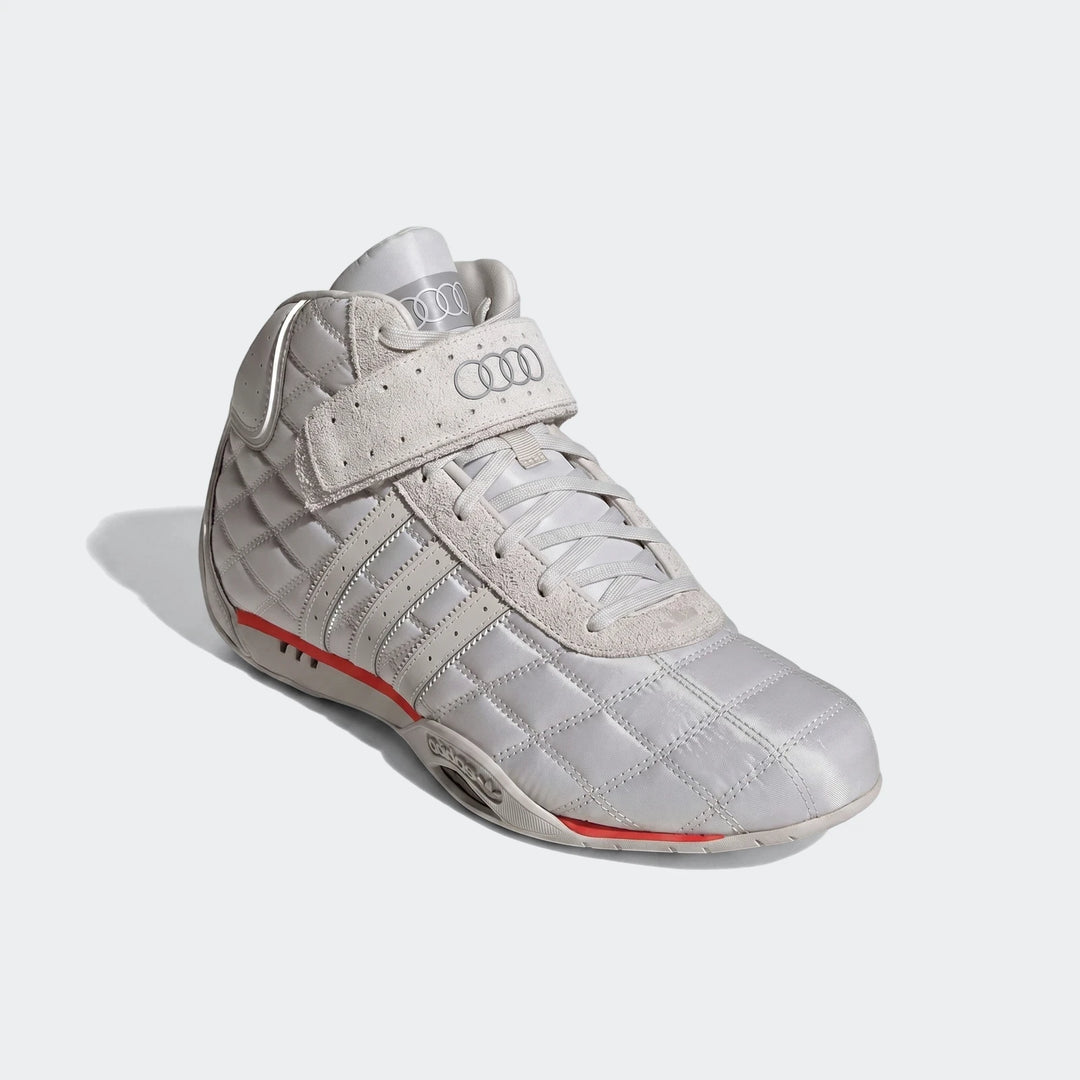 Adiracer Hi Audi Revolut F1 Team Shoes, light gray, high-top, with quilted details and Audi rings logo.