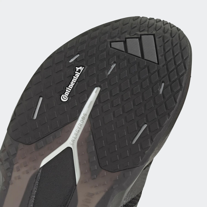 Close-up of the black Adizero Dropset Pro Training Shoe sole, showcasing the durable Continental rubber outsole and