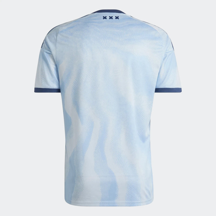 Ajax Amsterdam 26/27 Third Jersey, light blue with a white wave pattern, featuring dark blue accents and 'XXX' detail on the