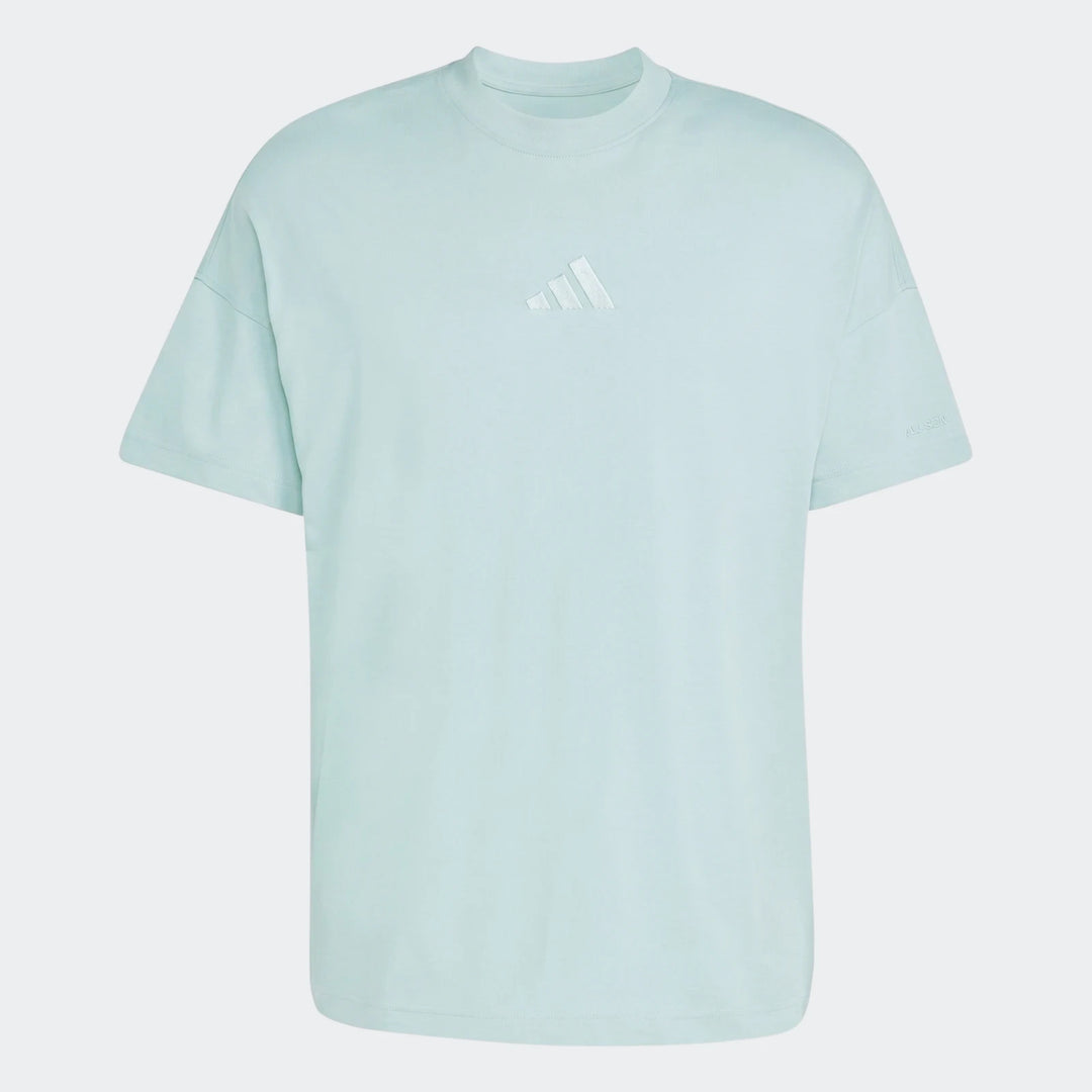 All Season T-Shirt in light mint green, front view, featuring Adidas badge of sport logo.