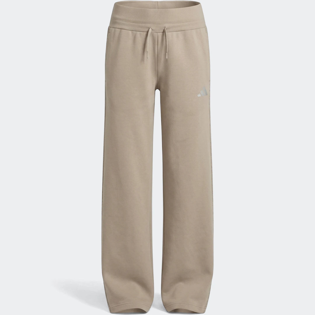 Angled 3-Stripes French Terry Pants in a warm beige color, featuring an elastic drawstring waist and an Adidas logo on the
