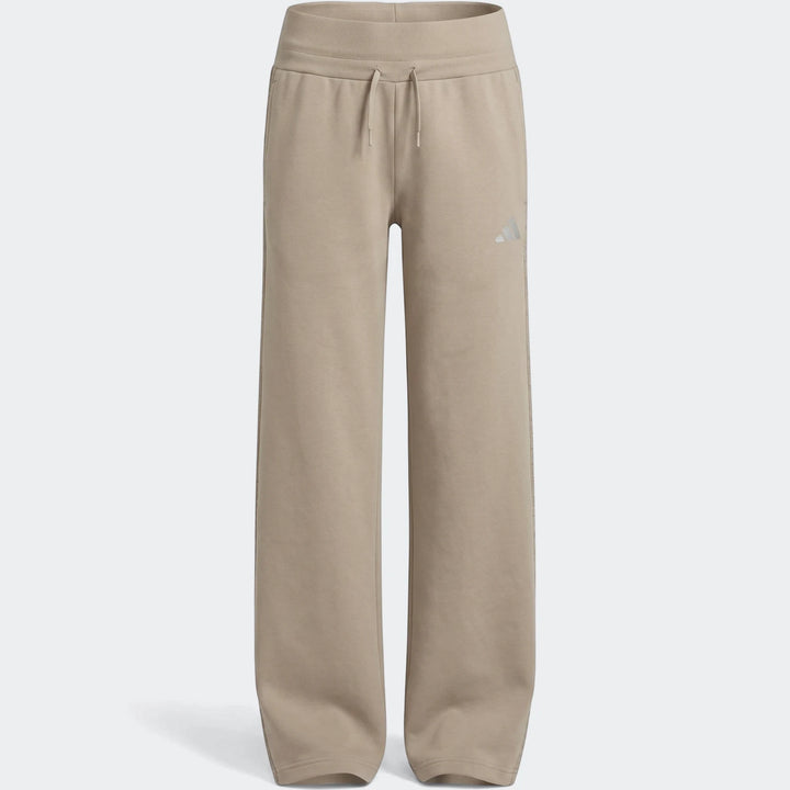 Angled 3-Stripes French Terry Pants in a warm beige color, featuring an elastic drawstring waist and an Adidas logo on the