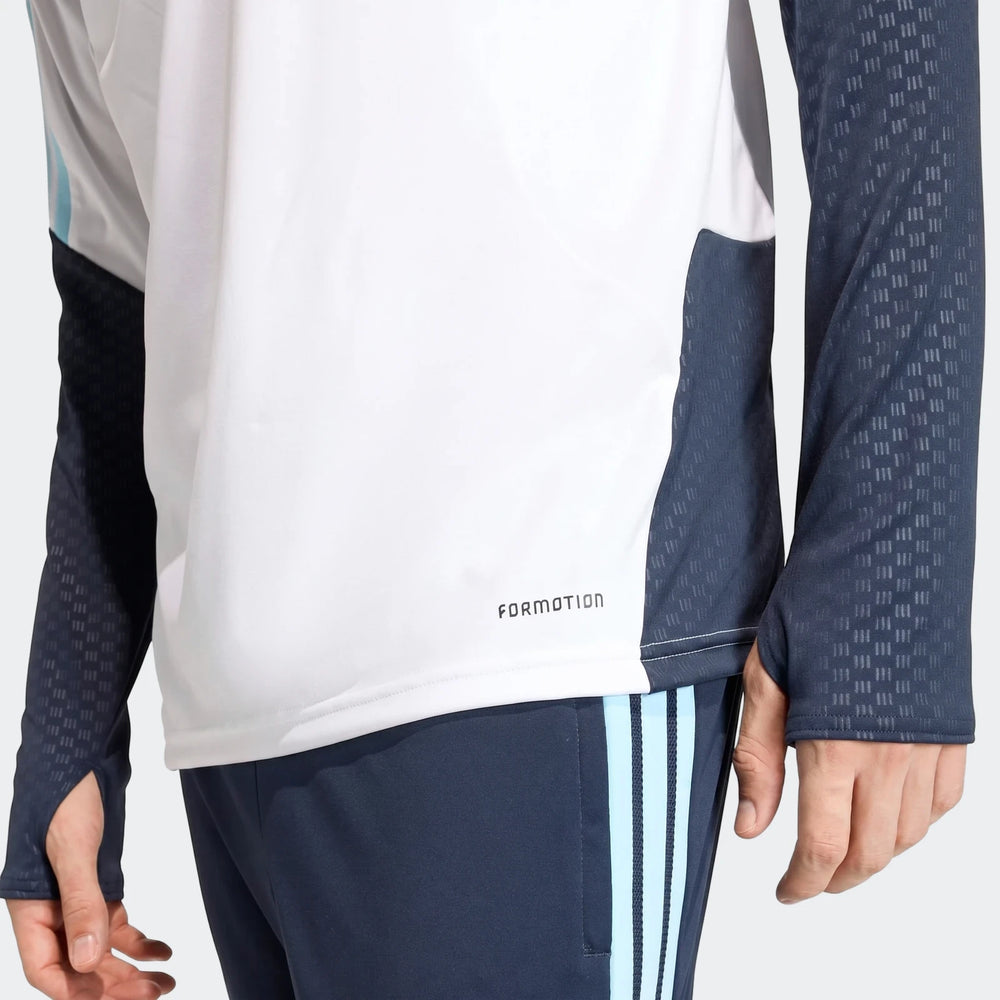Argentina Training Top in white and dark blue, featuring a 'FORMOTION' logo, worn with matching dark blue pants with light