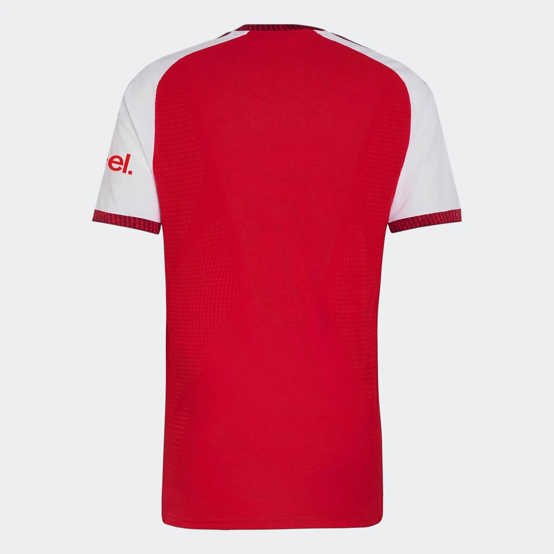 Arsenal Fc 26/27 Home Authentic Jersey back view in red and white with sponsor logo detail on sleeve.