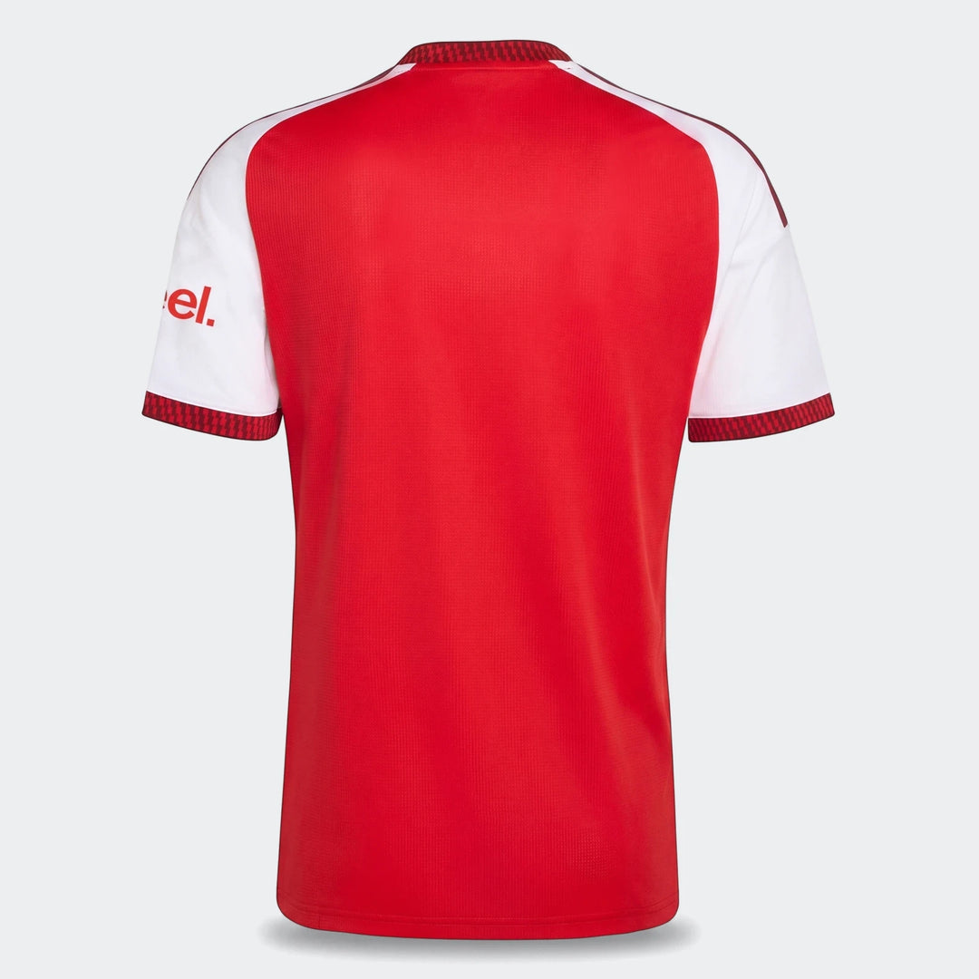 Back view of the Arsenal FC 26/27 Home Jersey in red and white. Features textured fabric and patterned cuffs.