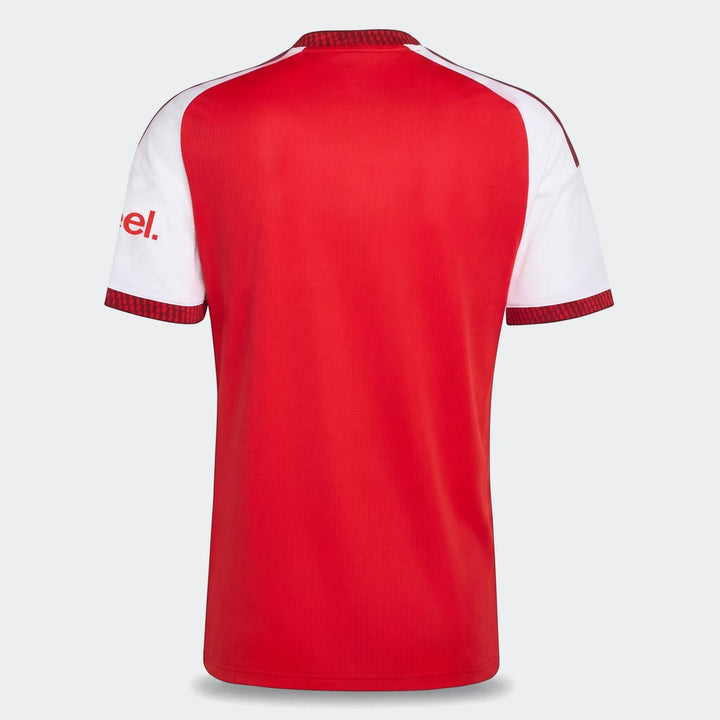 Back view of the Arsenal FC 26/27 Home Jersey in red and white. Features textured fabric and patterned cuffs.