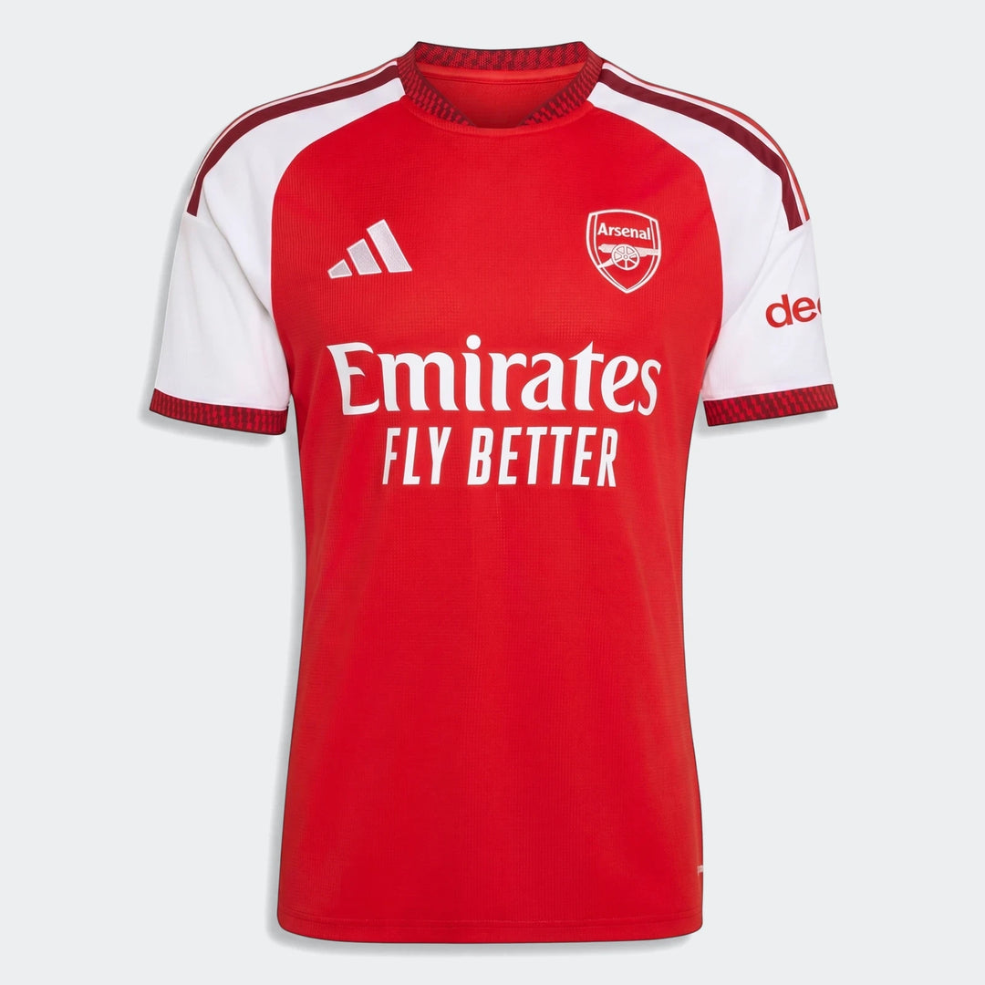 Arsenal Fc 26/27 Home Jersey, short-sleeve, in red and white, featuring the club crest and sponsor logos, displayed from the