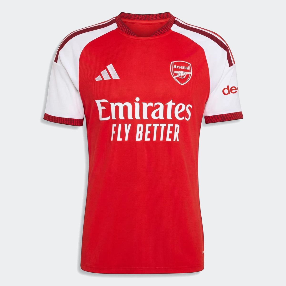 Arsenal Fc 26/27 Home Jersey, short-sleeve, in red and white, featuring the club crest and sponsor logos, displayed from the