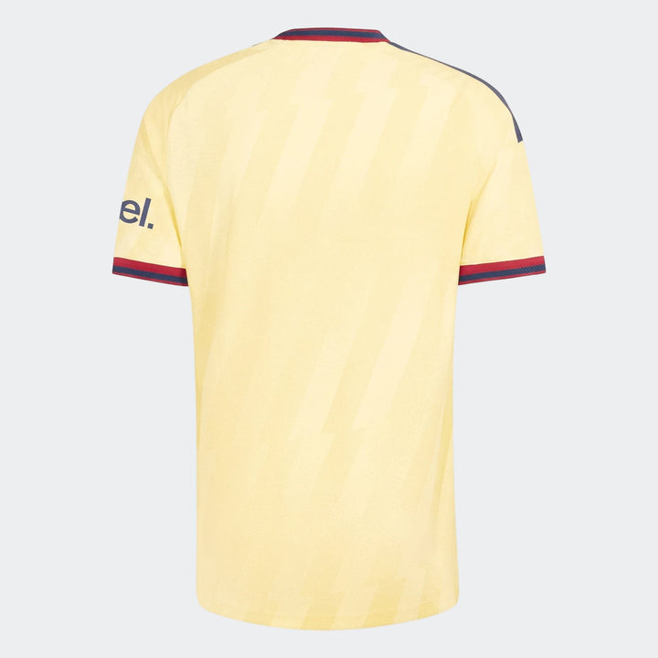 Back view of the Arsenal Fc 26/27 Third Authentic Jersey, featuring a yellow color with red and navy trim.