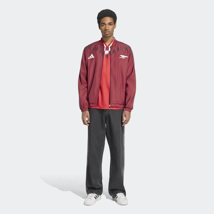 Arsenal FC Street Track Top in burgundy with full zip and Arsenal crest, shown from the front.