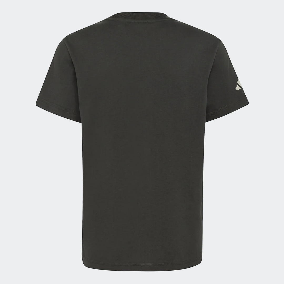 Kids' Audi Revolut F1 Team Dna Graphic T-Shirt in dark grey, back view, featuring a partial graphic on the sleeve.