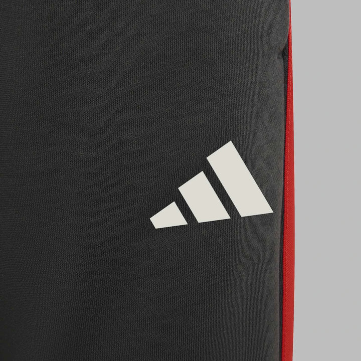 Close-up of Audi Revolut F1 Team Dna Pants Youth, showing dark grey knitted fabric with a white Audi logo and a vertical red
