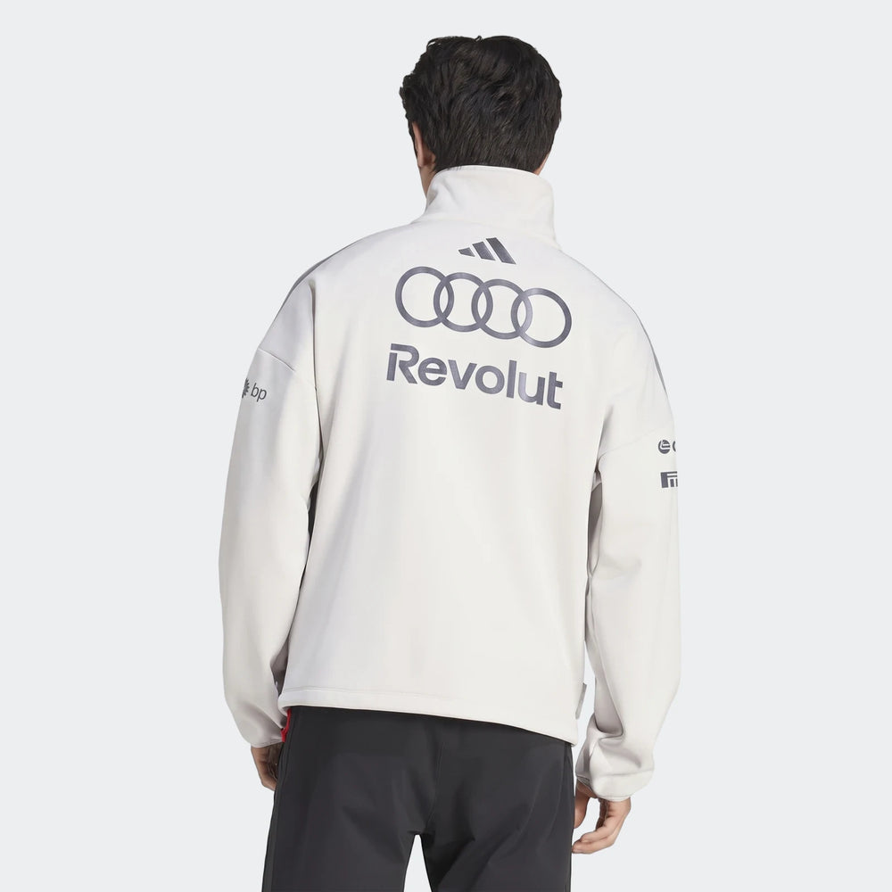 Audi Revolut F1 Team Engineers & Marketing Track Top in off-white, shown on a model from the back.