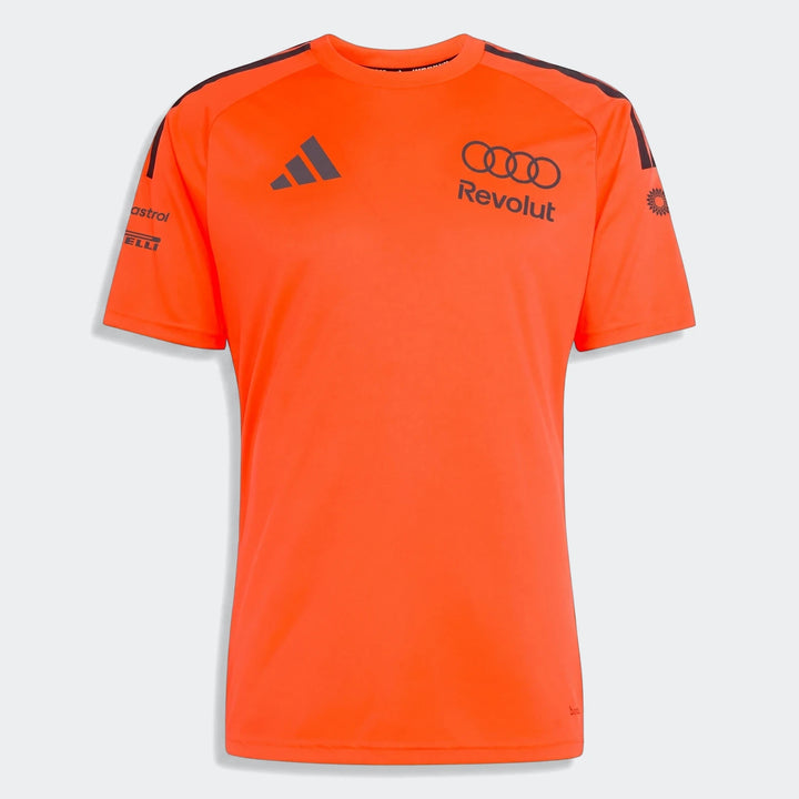 Orange Audi Revolut F1 Team Setup T-Shirt, a short-sleeve performance tee for motorsports enthusiasts.